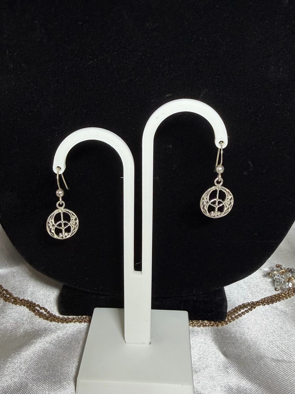 Vintage Blue Moon Sterling Silver Peace Sign Dangle Earrings